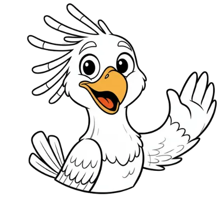 Nia the secretary bird mascot waving hello